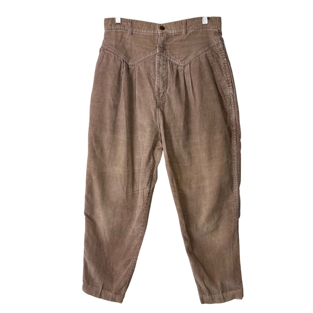 Vintage Gitano Womens Tan Corduroy High Waisted Pleated Tapered Pants Size 14